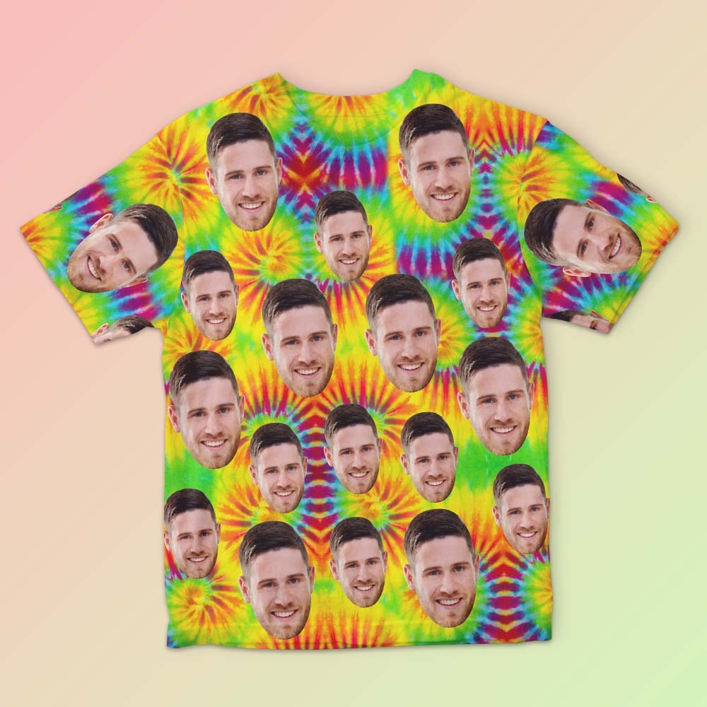 T-shirt Homme Visage Personnalisé Photo Personnalisé T-shirt Tie Dye Drôle Cadeau Pour Homme Coloré - VisageChaussettes