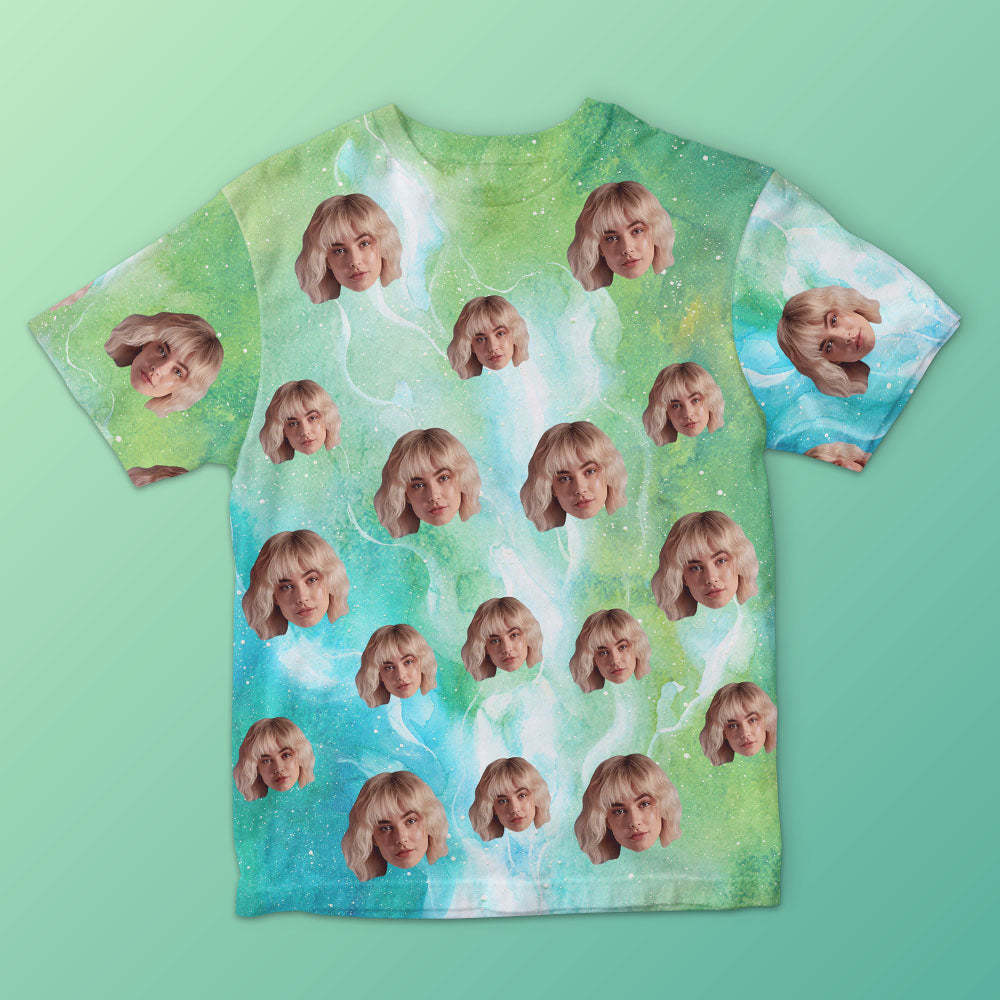 T-shirt Homme Visage Personnalisé Photo Personnalisée T-shirt Encre De Couleur Drôle Couleur Verte - VisageChaussettes