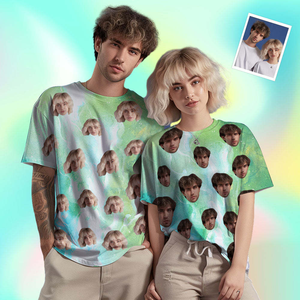 T-shirt Homme Visage Personnalisé Photo Personnalisée T-shirt Encre De Couleur Drôle Couleur Verte - VisageChaussettes