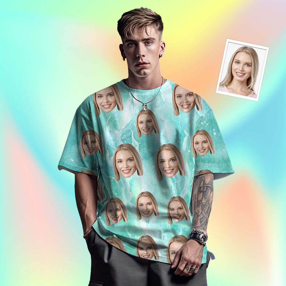 T-shirt Homme Visage Personnalisé Photo Personnalisée T-shirt Encre De Couleur Drôle Couleur Verte - VisageChaussettes