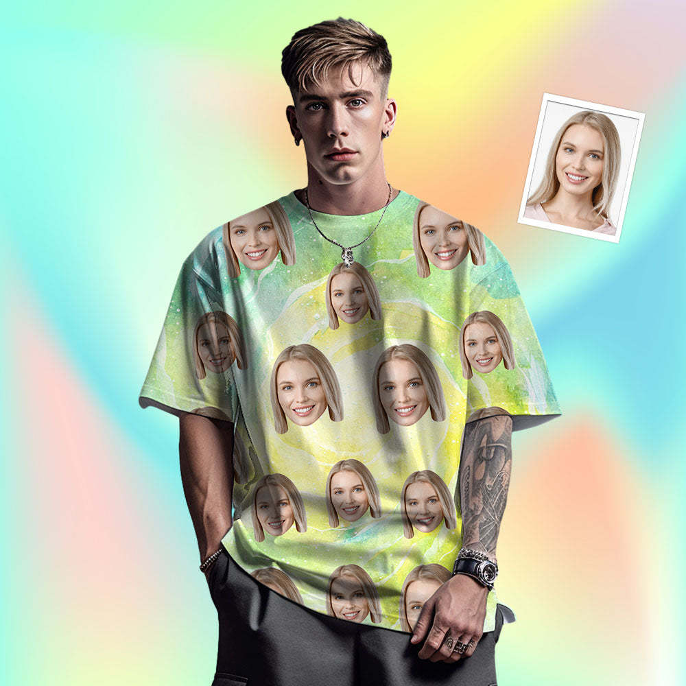 T-shirt Homme Visage Personnalisé Photo Personnalisée T-shirt Encre De Couleur Drôle Couleur Verte - VisageChaussettes