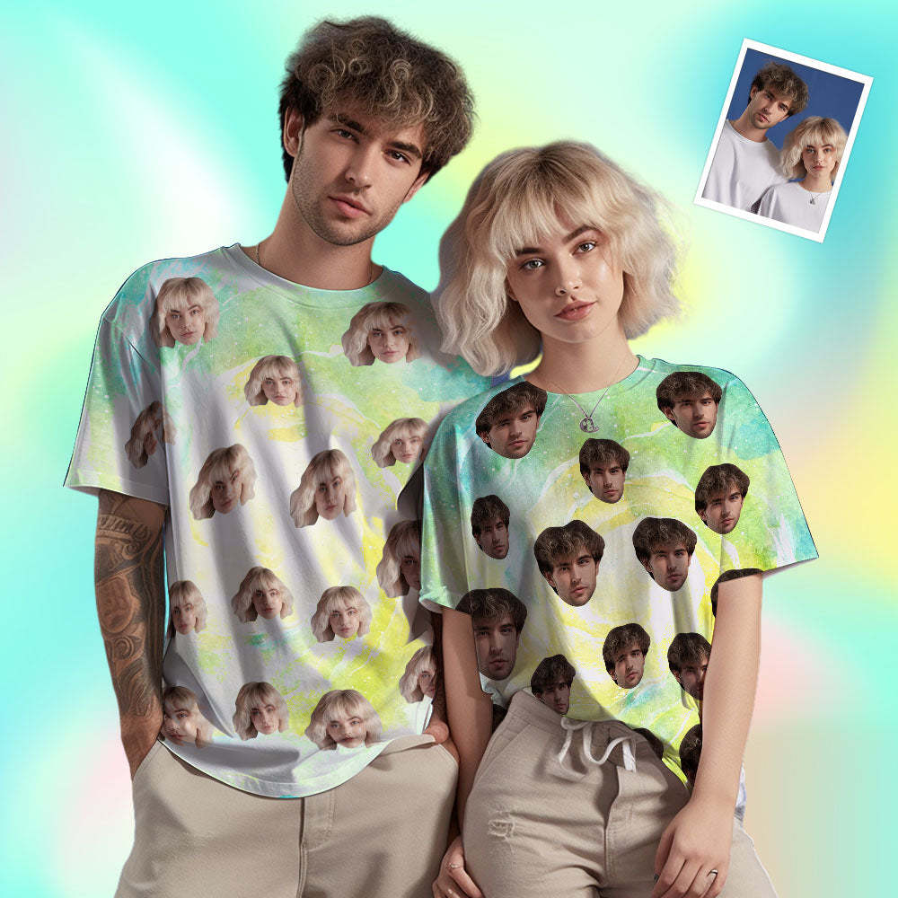 T-shirt Homme Visage Personnalisé Photo Personnalisée T-shirt Encre De Couleur Drôle Couleur Verte - VisageChaussettes