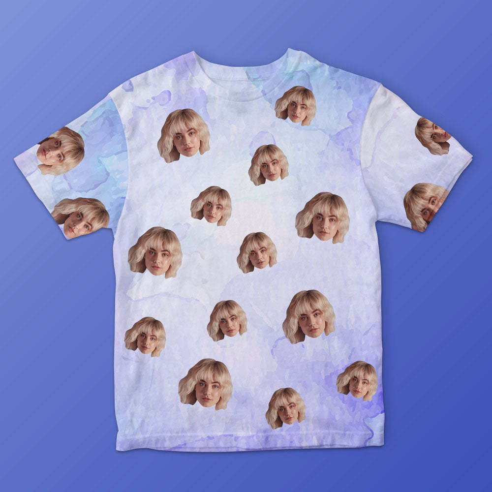 T-shirt Homme Visage Personnalisé Photo Personnalisée T-shirt Encre De Couleur Drôle Cadeau Couleur Bleue - VisageChaussettes