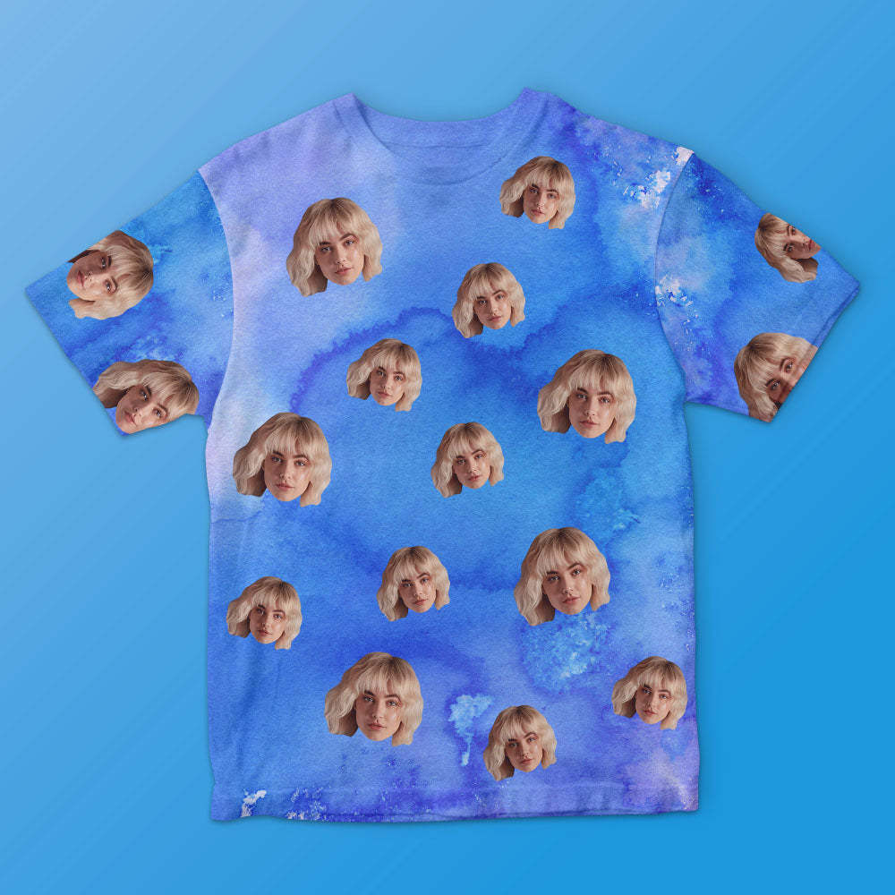 T-shirt Homme Visage Personnalisé Photo Personnalisée T-shirt Encre De Couleur Drôle Cadeau Couleur Bleue - VisageChaussettes