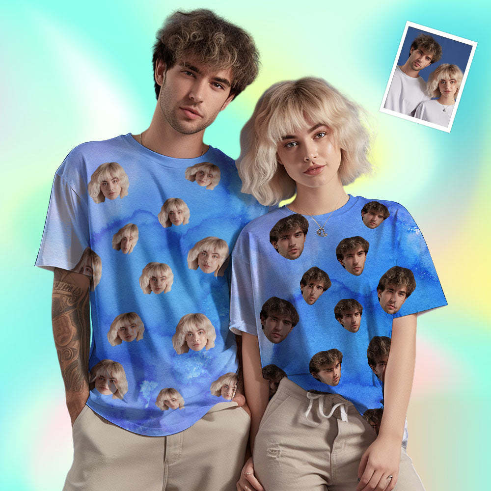 T-shirt Homme Visage Personnalisé Photo Personnalisée T-shirt Encre De Couleur Drôle Cadeau Couleur Bleue - VisageChaussettes