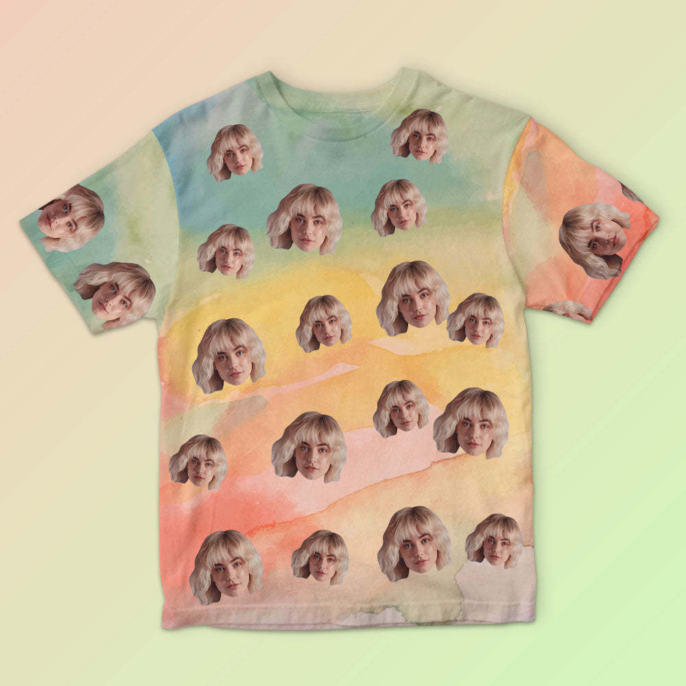 T-shirt Homme Visage Personnalisé Photo Personnalisé T-shirt Encre De Couleur Drôle Cadeau 4 Style - VisageChaussettes