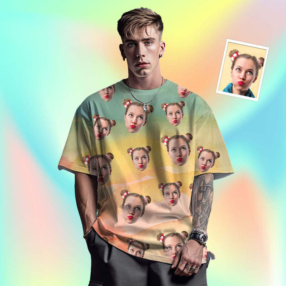 T-shirt Homme Visage Personnalisé Photo Personnalisé T-shirt Encre De Couleur Drôle Cadeau 4 Style - VisageChaussettes