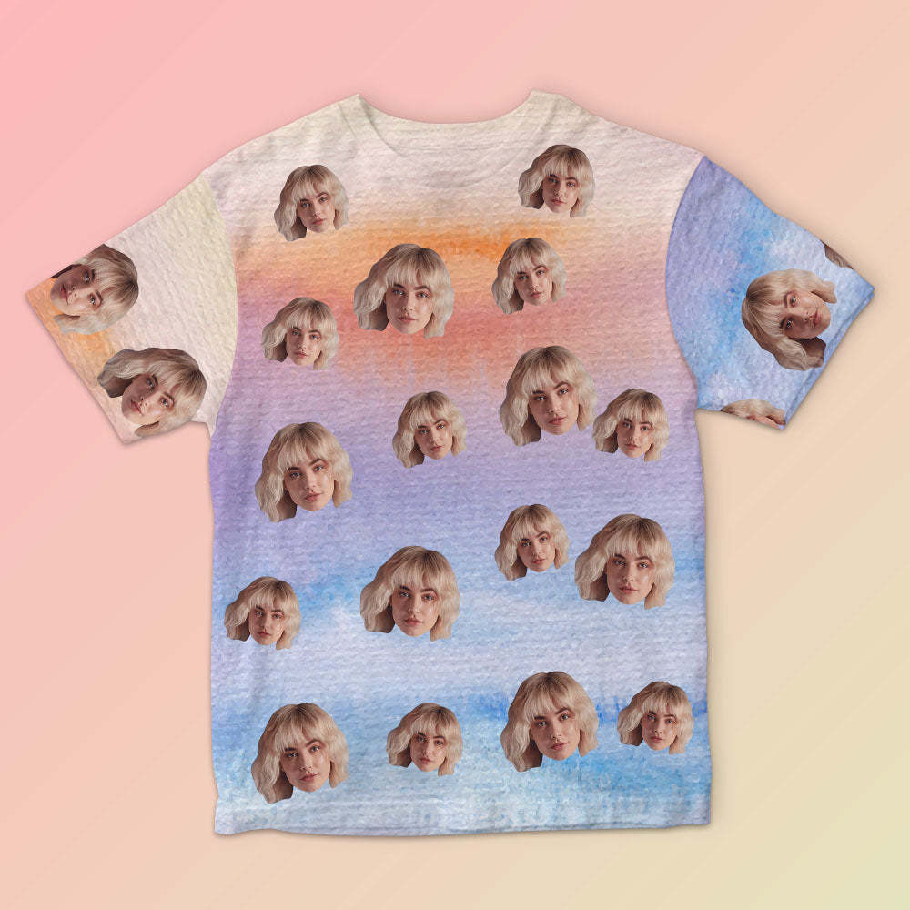 T-shirt Homme Visage Personnalisé Photo Personnalisé T-shirt Encre De Couleur Drôle Cadeau 4 Style - VisageChaussettes