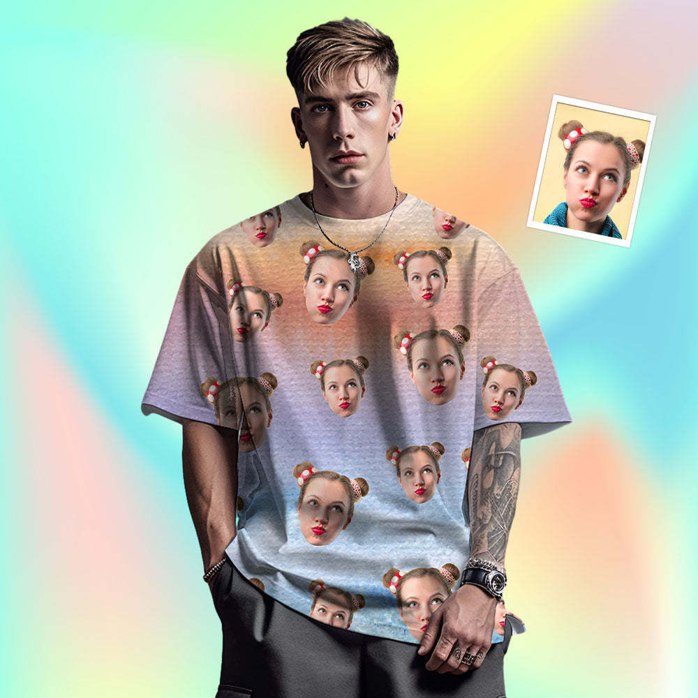 T-shirt Homme Visage Personnalisé Photo Personnalisé T-shirt Encre De Couleur Drôle Cadeau 4 Style - VisageChaussettes