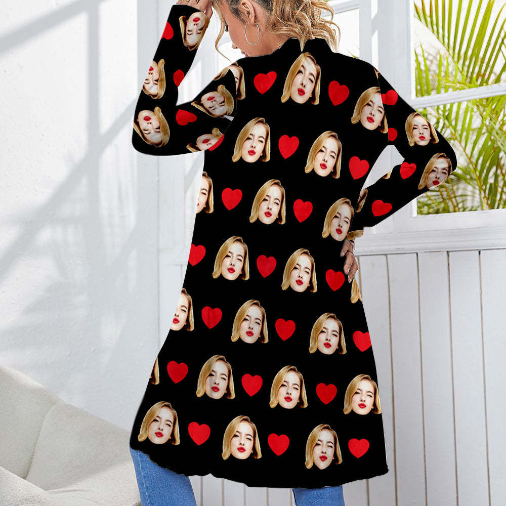 Cardigan Personnalisé Pour Femmes, Ouvert Sur Le Devant, Haut À Manches Longues - VisageChaussettes