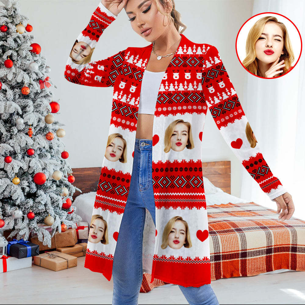 Cardigan De Noël Personnalisé Pour Femmes, Cardigan Ouvert Sur Le Devant Pour Cadeaux De Noël - VisageChaussettes