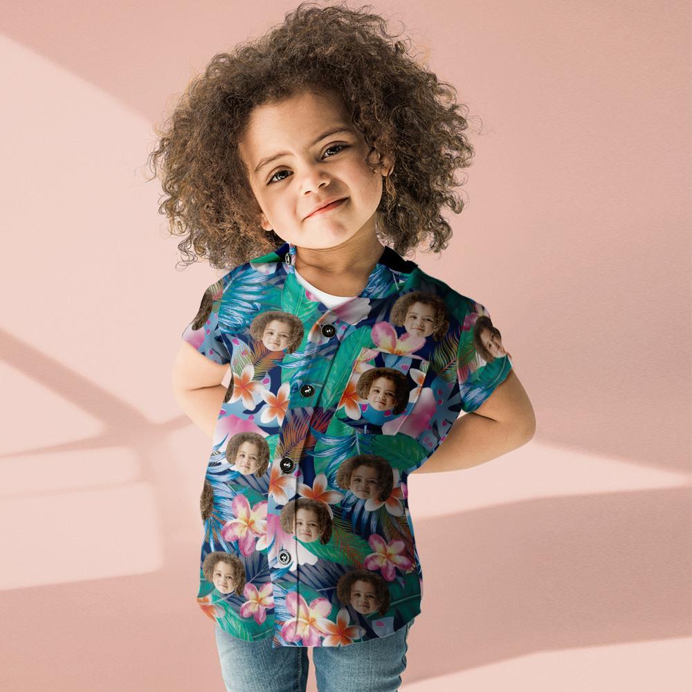 Chemise Hawaïenne Photo Personnalisée Parent-enfant Porte Visage Personnalisé Chemise Hawaïenne Cadeau Fleurs Colorées - VisageChaussettes