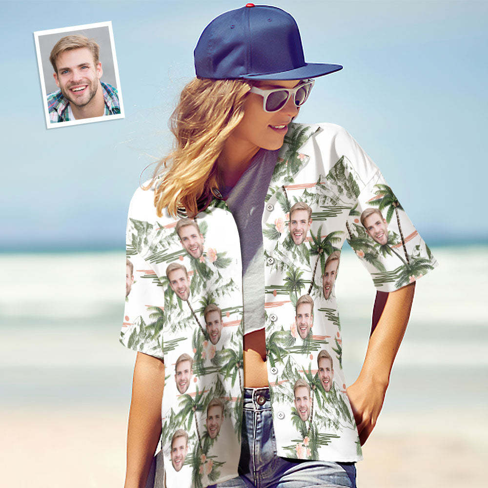 Chemise Visage Personnalisée Photo Personnalisée Cadeau Chemise Hawaïenne Pour Femme - Cocotier - VisageChaussettes