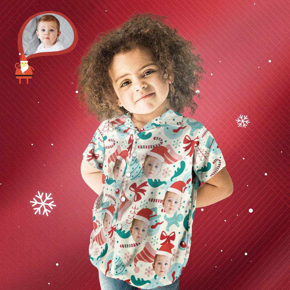 Tenue Hawaïenne Assortie À Un Visage Personnalisé, Tenue Parent-enfant Pour Fête De Noël À La Piscine, Chapeau De Père Noël Et Nœuds - MaPhotocaleconFr