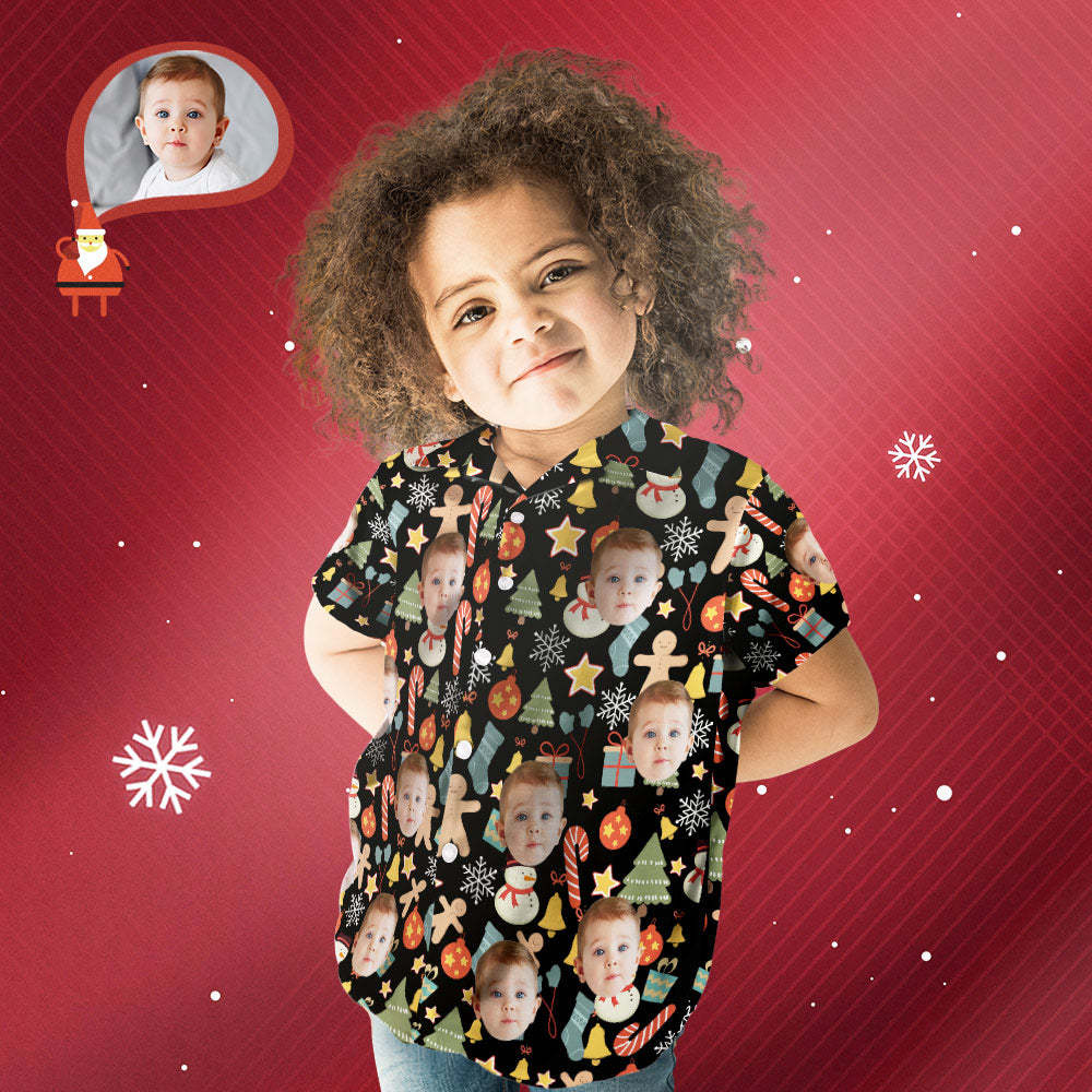 Chemise Visage Personnalisée Photo Personnalisée Chemise Hawaïenne Pour Enfant Cadeau Surprise De Noël - Joyeux Noël - MaPhotocaleconFr