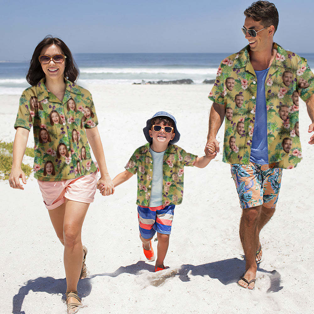 Chemise Hawaïenne Photo Personnalisée Parent-enfant Porte Une Chemise Hawaïenne Visage Personnalisé Cadeau Vêtements De Mode - VisageChaussettes