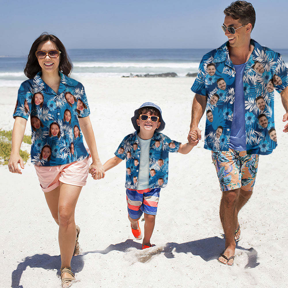 Chemise Hawaïenne Photo Personnalisée Parent-enfant Porte Une Chemise Hawaïenne Visage Personnalisée Cadeau Pour La Famille - VisageChaussettes