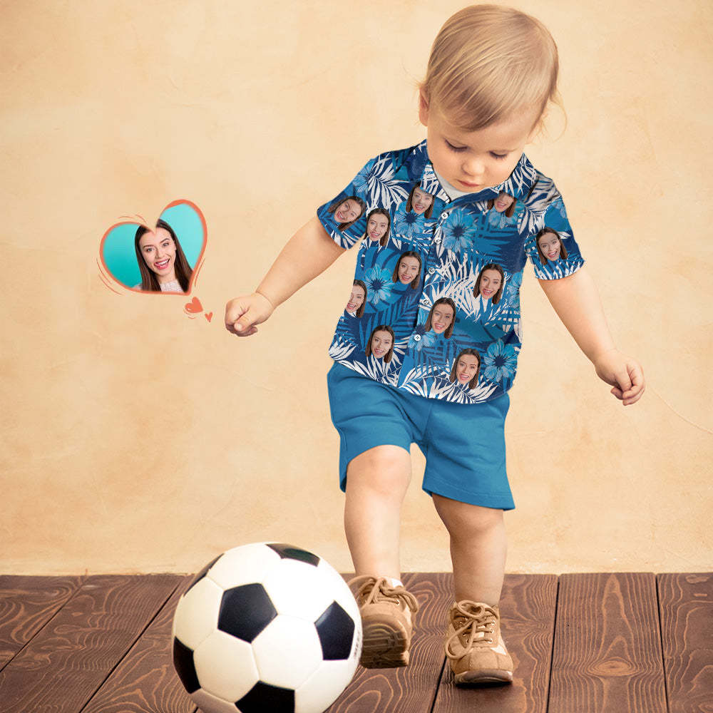 Chemise Hawaïenne Photo Personnalisée Parent-enfant Porte Une Chemise Hawaïenne Visage Personnalisée Cadeau Pour La Famille - VisageChaussettes