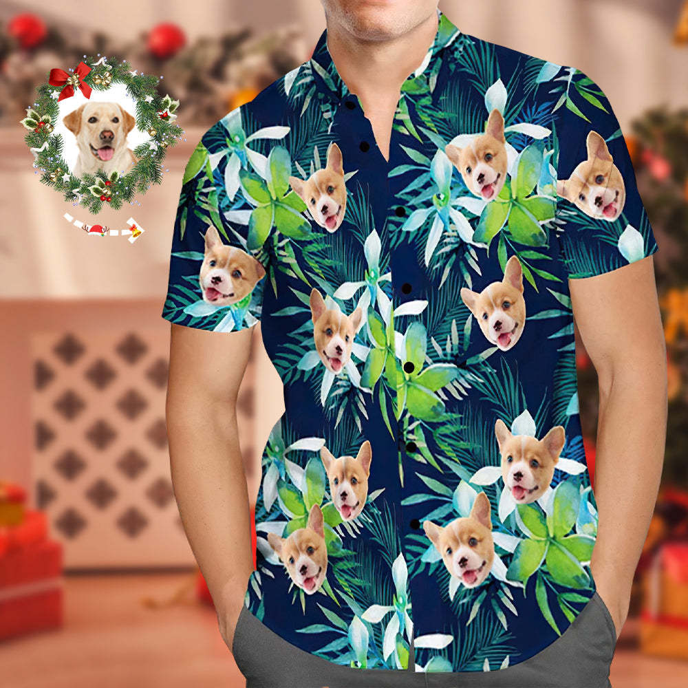 Black Friday Chemise Hawaïenne Personnalisée Avec Visage Chemise Hawaïenne Personnalisée Avec Visage De Chien Feuilles Chemises Tropicales Pour Noël - VisageChaussettes