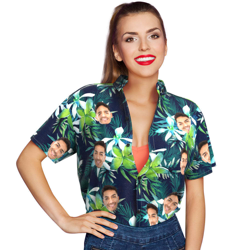 Hawaïen Personnalisé Avec Visage De Chien Visage Personnalisé Chemise Hawaïenne De Style Tropical Imprimé - VisageChaussettes