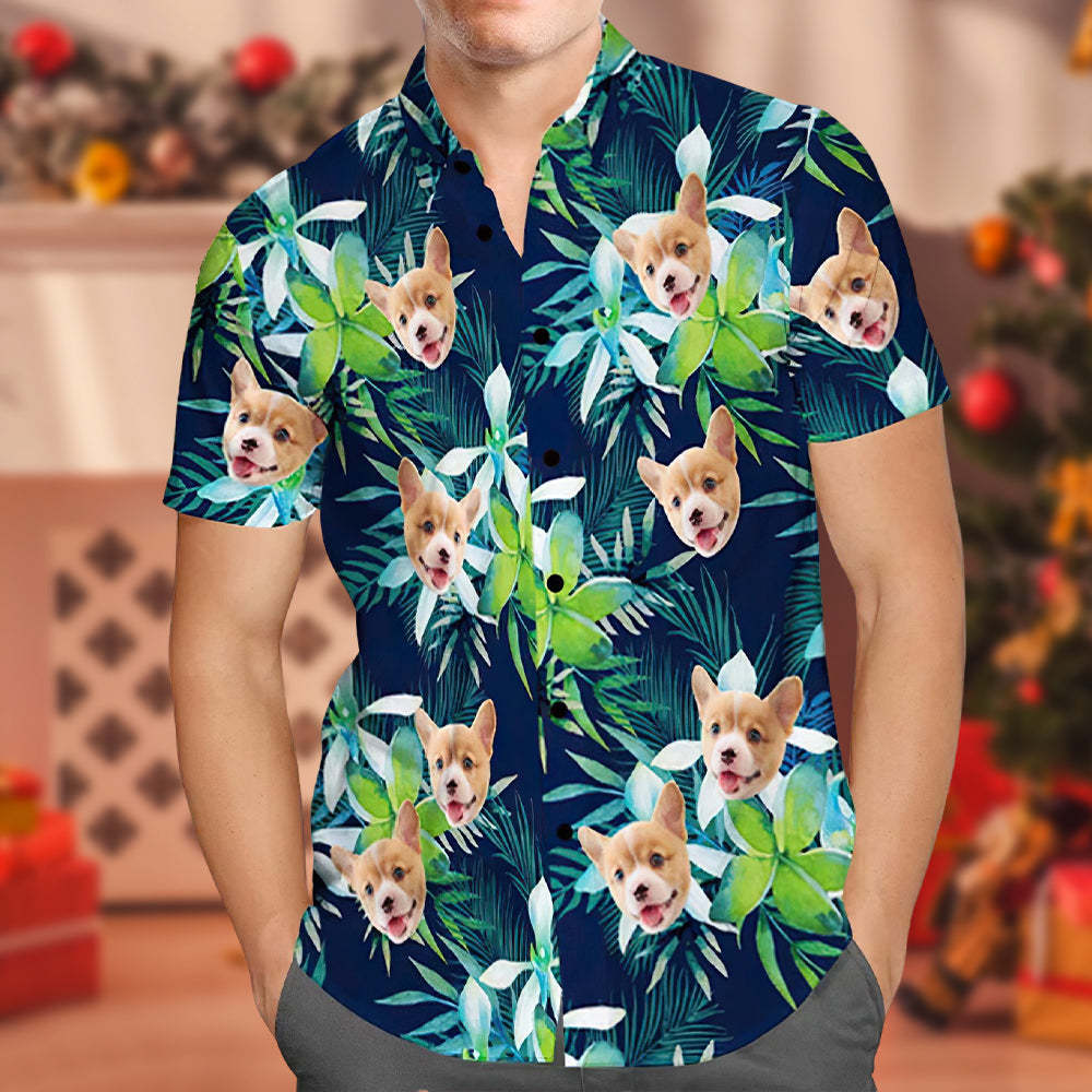 Black Friday Chemise Hawaïenne Personnalisée Avec Visage Chemise Hawaïenne Personnalisée Avec Visage De Chien Feuilles Chemises Tropicales Pour Noël - VisageChaussettes