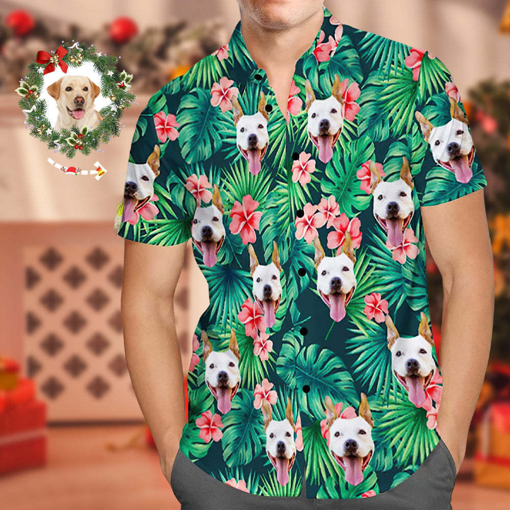 Black Friday Chemises Tropicales Personnalisées Chemise Hawaïenne Personnalisée Avec Visage De Chien Chemise Feuilles Et Fleurs Pour Cadeaux De Noël - VisageChaussettes