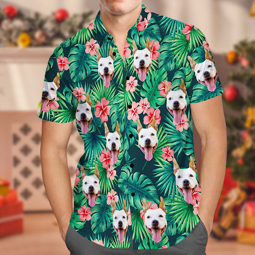 Black Friday Chemises Tropicales Personnalisées Chemise Hawaïenne Personnalisée Avec Visage De Chien Chemise Feuilles Et Fleurs Pour Cadeaux De Noël - VisageChaussettes