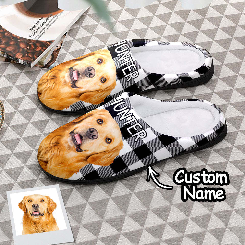 Photo Personnalisée Femmes Et Hommes Pantoufles Personnalisé Décontracté Maison Coton Pantoufles Cadeau De Noël Chien De Compagnie - VisageChaussettes