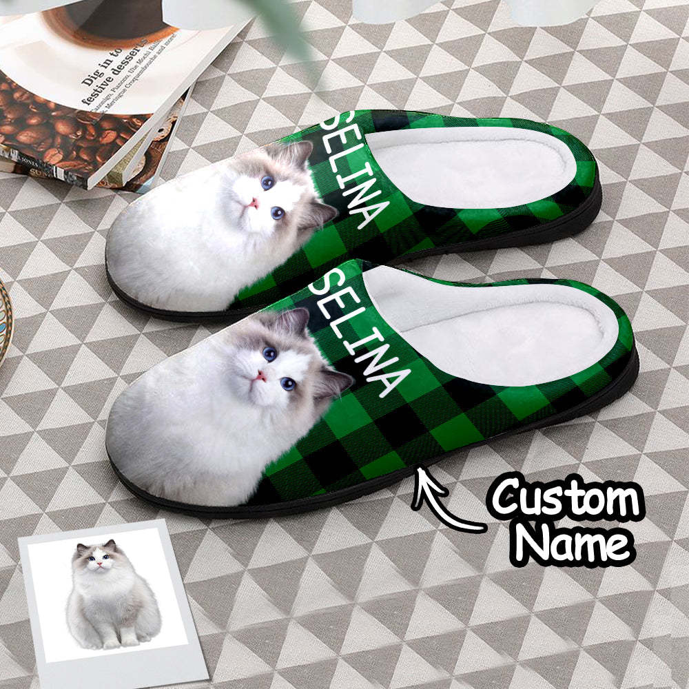 Pantoufles En Coton Avec Photo Personnalisée Pour Femmes Et Hommes, Pantoufles De Maison Décontractées, Cadeau De Noël, Chat Pour Animaux De Compagnie, Bleu - VisageChaussettes