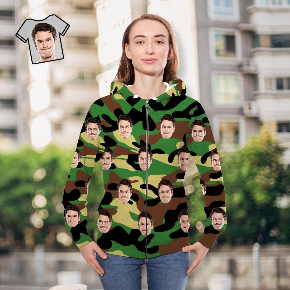 Custom Face Unisex Hoodie Casual Imprimé Camouflage Vert Foncé - VisageChaussettes