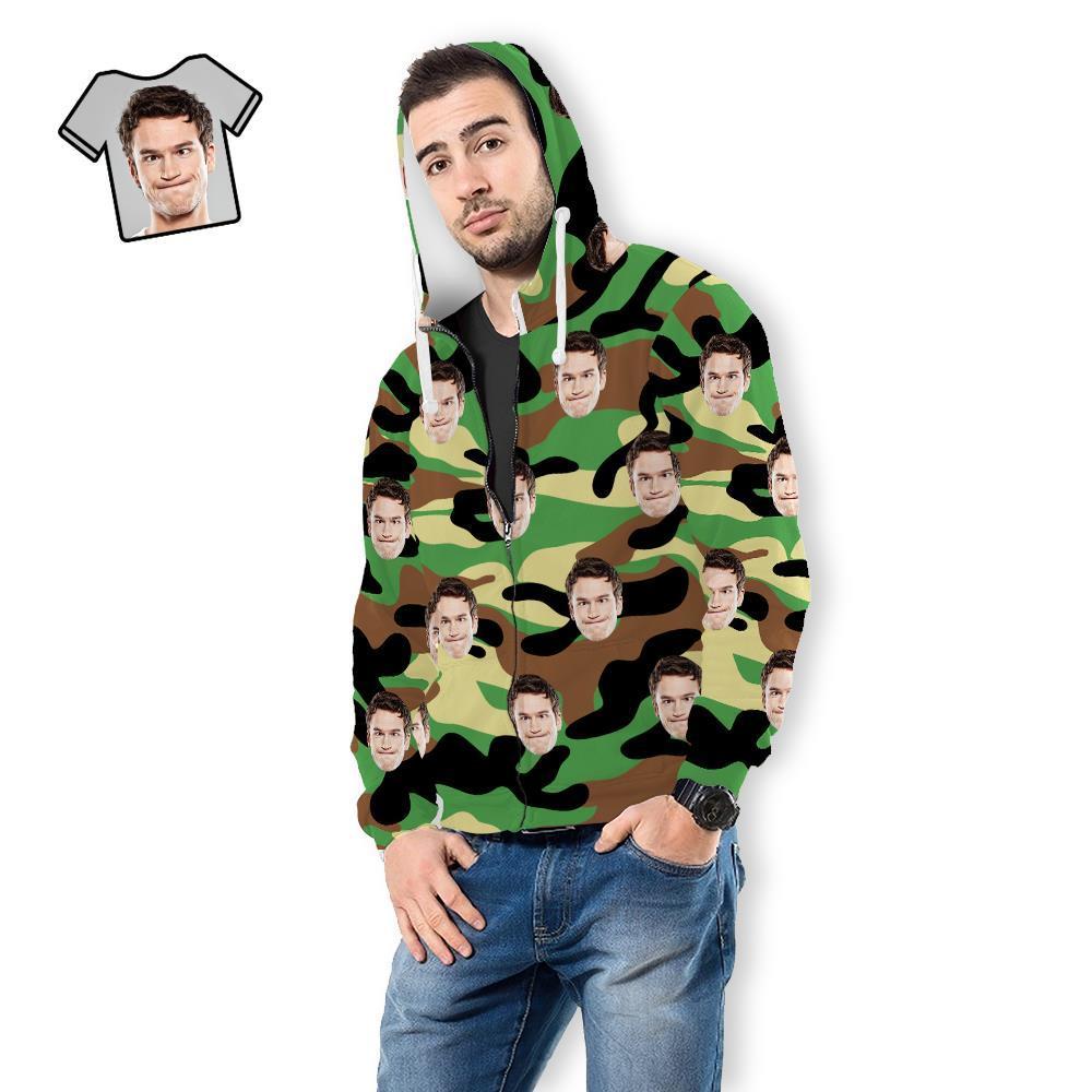 Custom Face Unisex Hoodie Casual Imprimé Camouflage Vert Foncé - VisageChaussettes