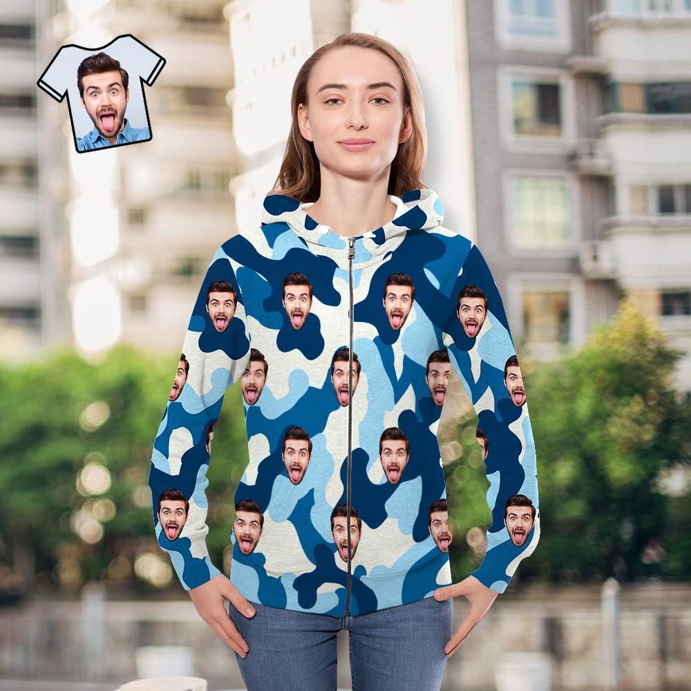 Custom Face Unisex Hoodie Casual Imprimé Camouflage Bleu Royal - VisageChaussettes