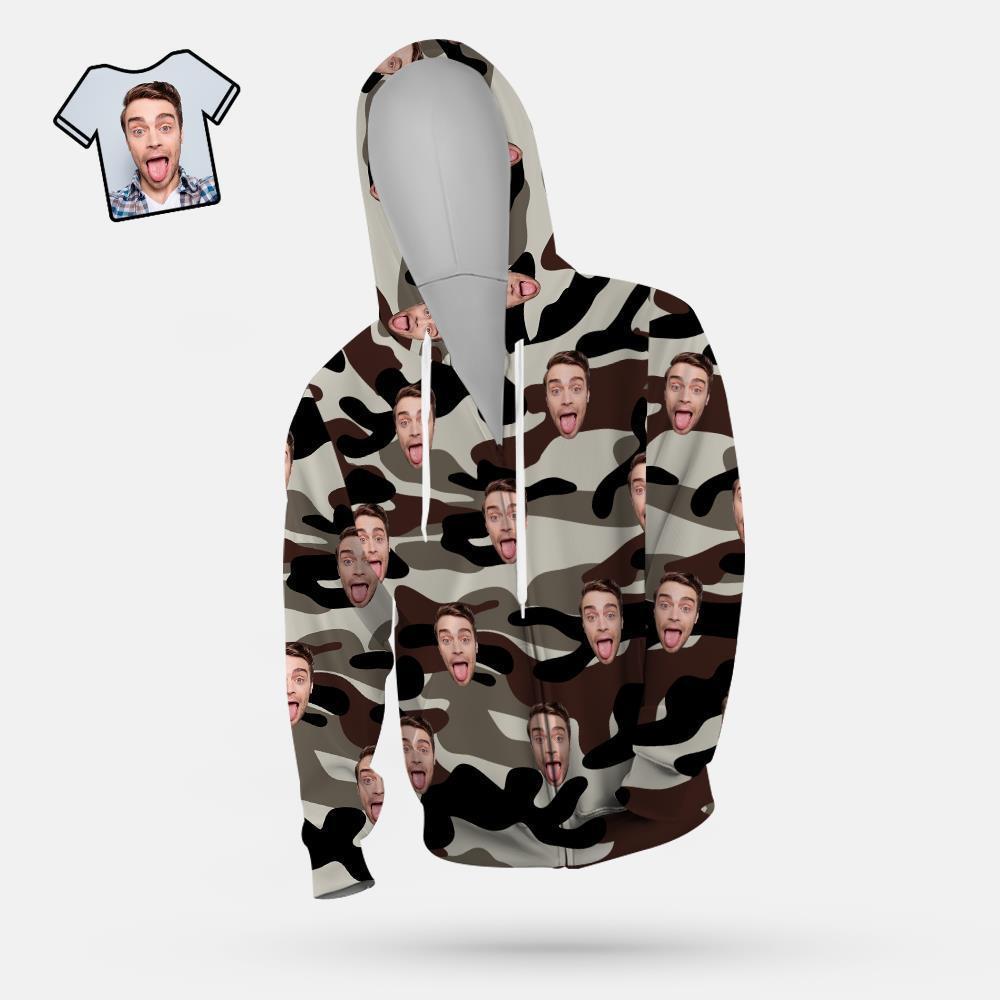 Custom Face Unisex Hoodie Casual Imprimé Dim Grey Camouflage - VisageChaussettes