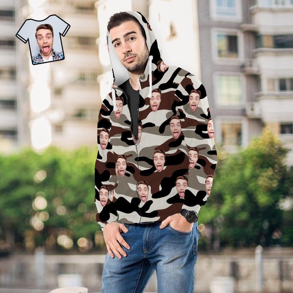 Custom Face Unisex Hoodie Casual Imprimé Dim Grey Camouflage - VisageChaussettes