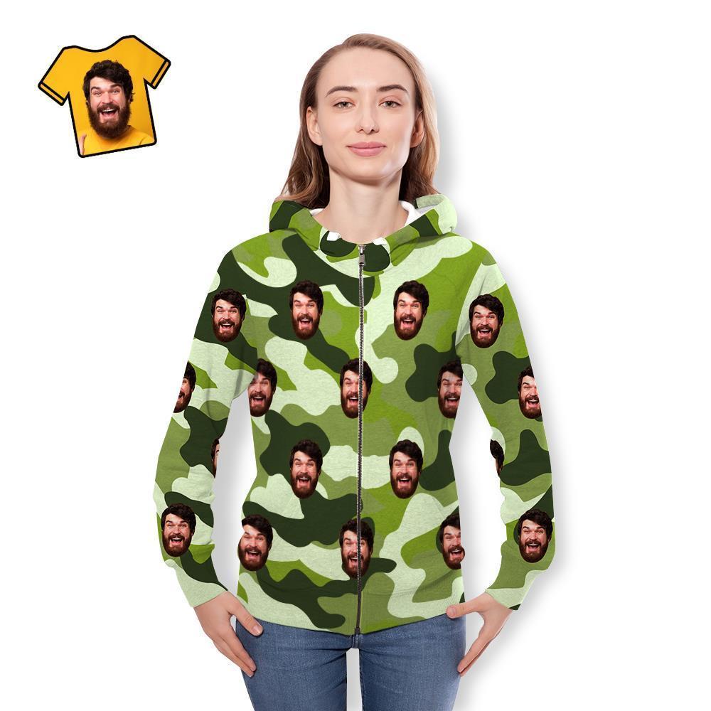 Custom Face Unisex Hoodie Casual Imprimé Auqamarin Camouflage - VisageChaussettes