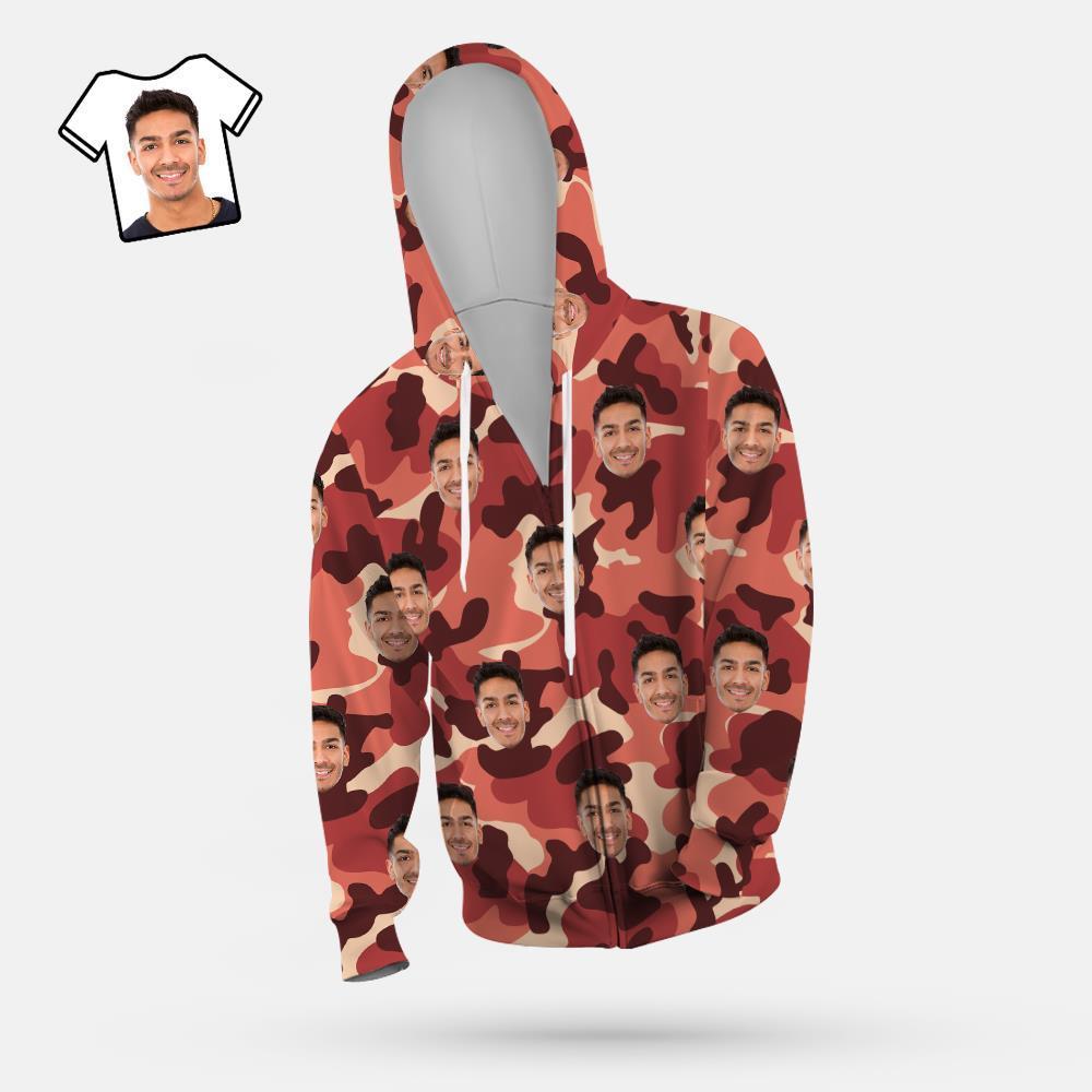 Custom Face Unisex Hoodie Casual Imprimé Camouflage Corail Clair - VisageChaussettes