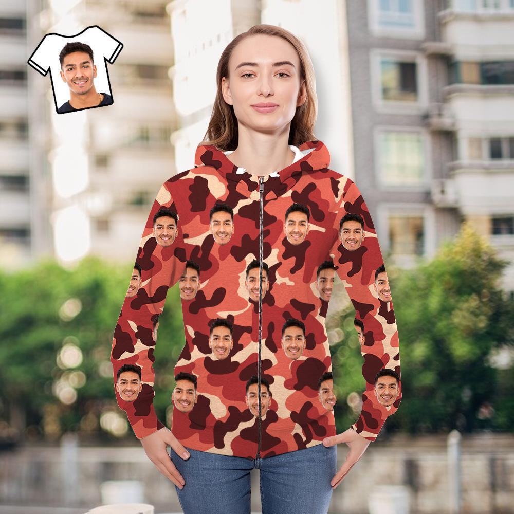 Custom Face Unisex Hoodie Casual Imprimé Camouflage Corail Clair - VisageChaussettes