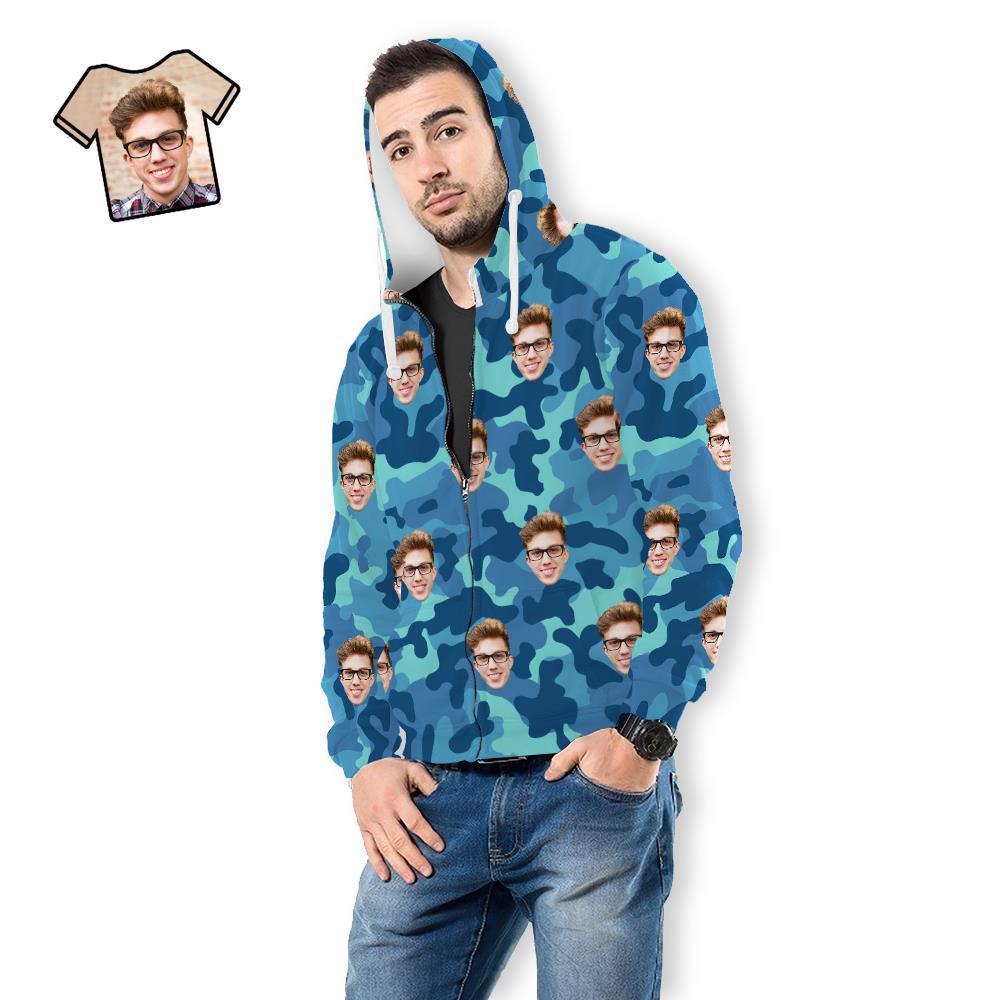 Custom Face Unisex Hoodie Casual Imprimé Camouflage Bleu Acier - VisageChaussettes