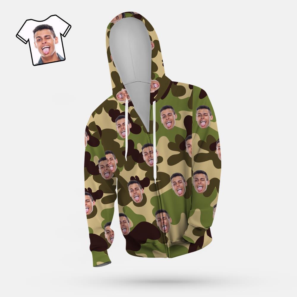 Custom Face Unisex Hoodie Casual Imprimé Olive Drab Camouflage - VisageChaussettes