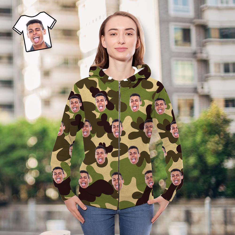 Custom Face Unisex Hoodie Casual Imprimé Olive Drab Camouflage - VisageChaussettes