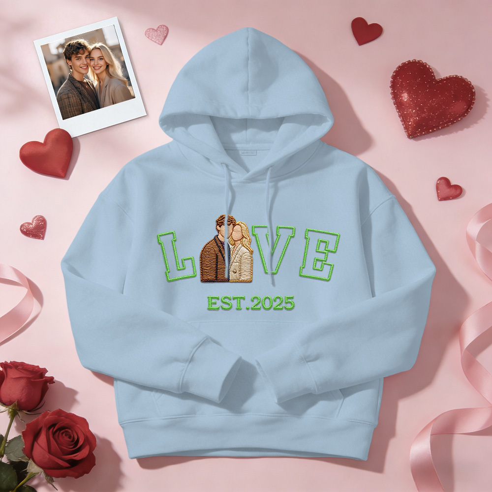 Sweat-shirt/sweat À Capuche Brodé Personnalisé Avec Photo De Couple « amour » Année De Naissance - MyFaceSocksFR