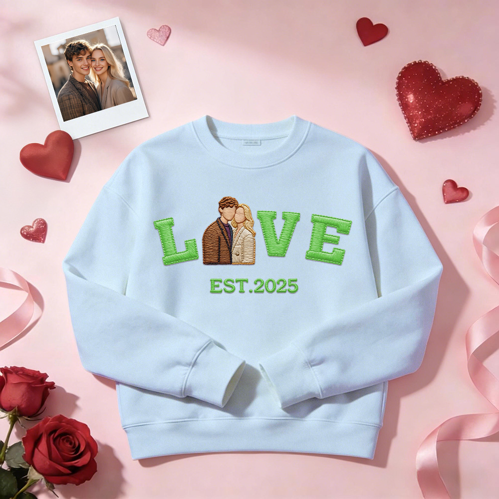 Sweat-shirt/sweat À Capuche Brodé Personnalisé Avec Photo De Couple « amour » Année De Naissance - MyFaceSocksFR