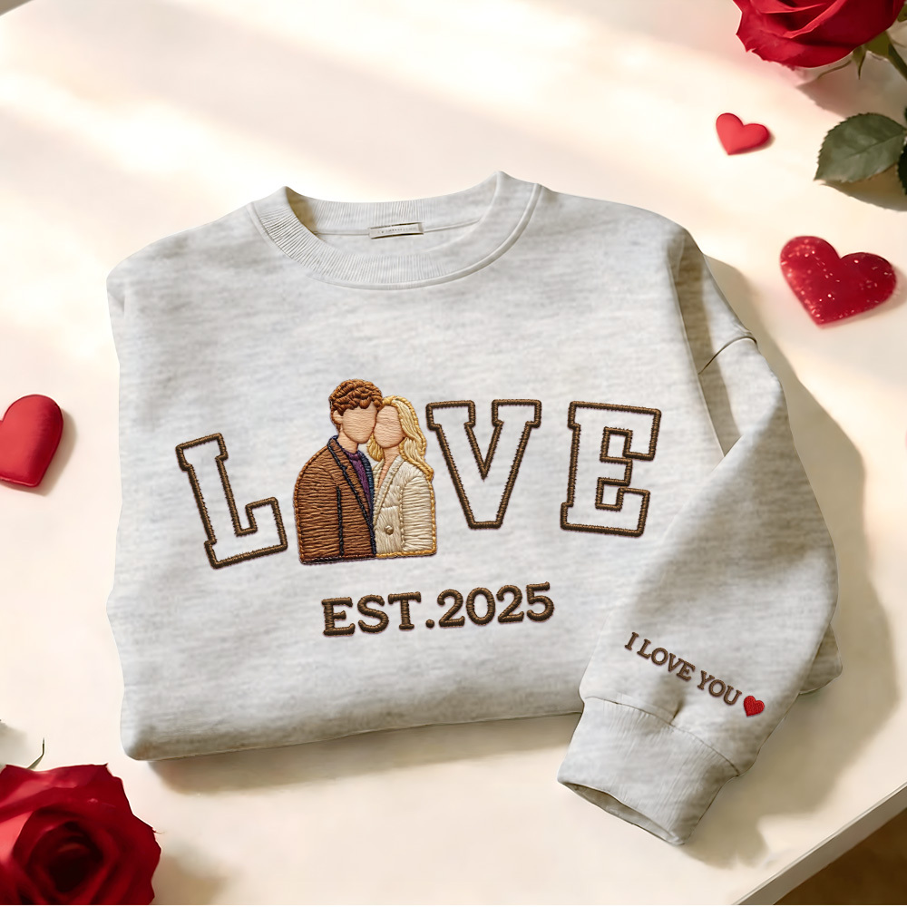 Sweat-shirt/sweat À Capuche Brodé Personnalisé Avec Photo De Couple « amour » Année De Naissance - MyFaceSocksFR