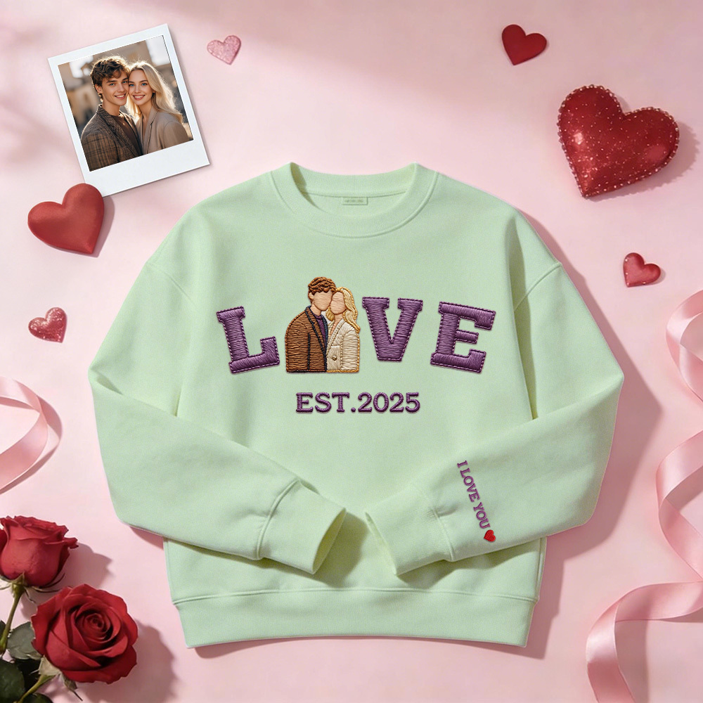 Sweat-shirt/sweat À Capuche Brodé Personnalisé Avec Photo De Couple « amour » Année De Naissance - MyFaceSocksFR