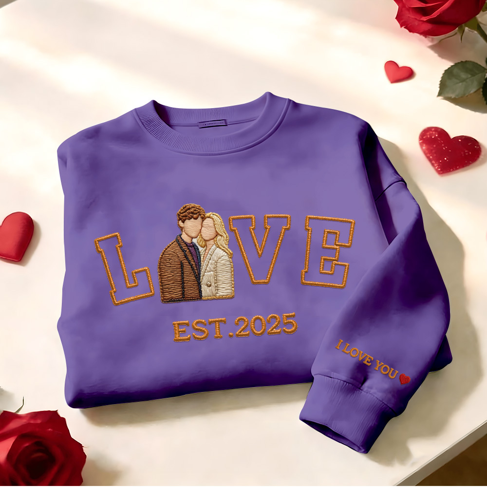 Sweat-shirt/sweat À Capuche Brodé Personnalisé Avec Photo De Couple « amour » Année De Naissance - MyFaceSocksFR
