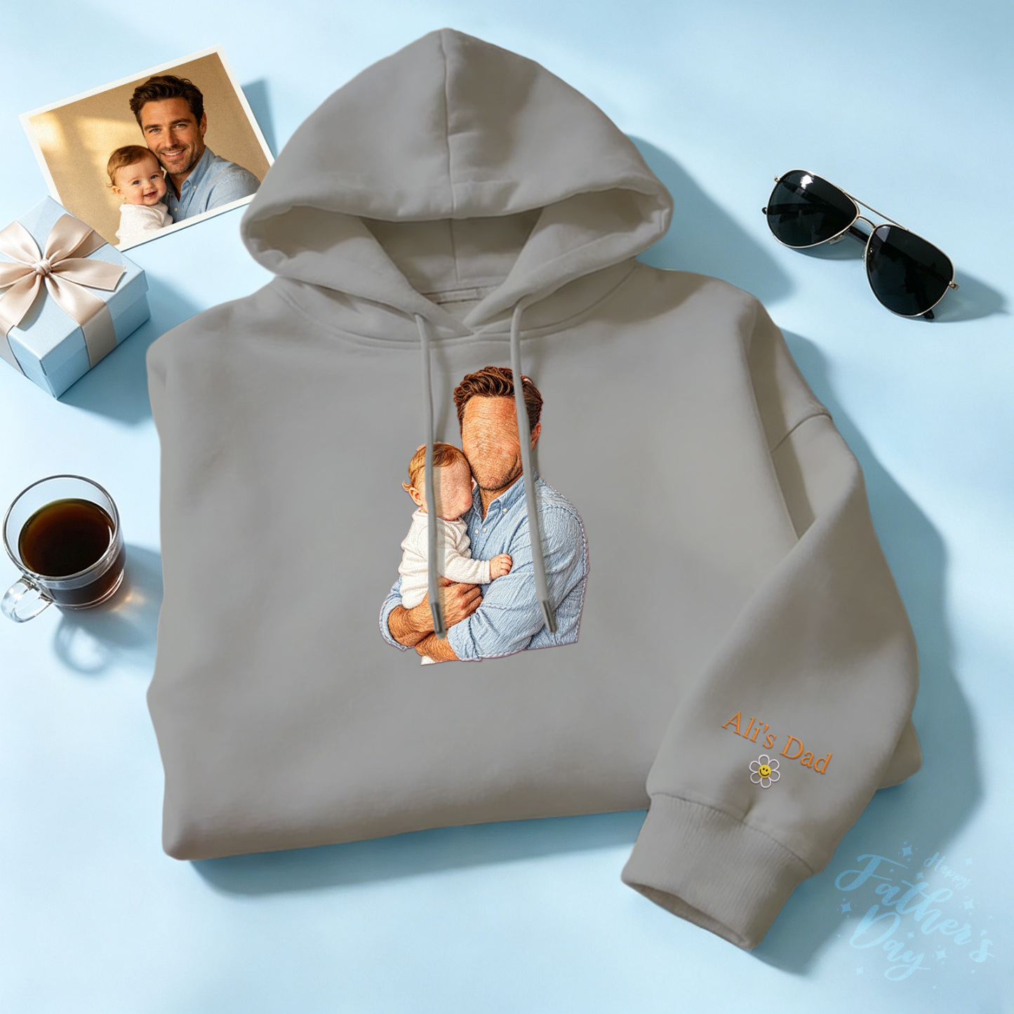 Sweat-shirt brodé en couleur personnalisé Portrait Couple/Papa/Maman Cadeau de famille Idée cadeau personnalisée pour la fête des pères - MyFaceSocksFR