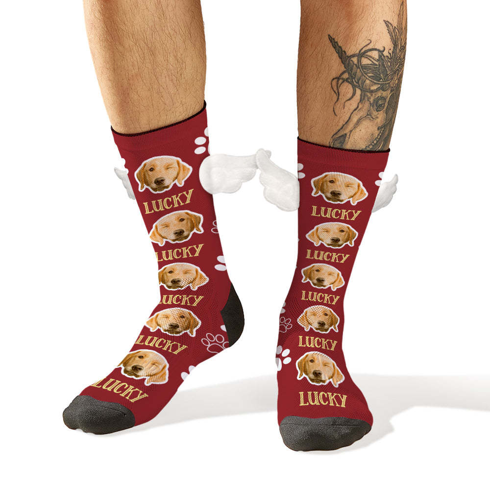 Chaussettes Personnalisées Avec Visage De Chien, Chaussettes À Ailes Magnétiques 3d, Cadeaux De Noël - VisageChaussettes