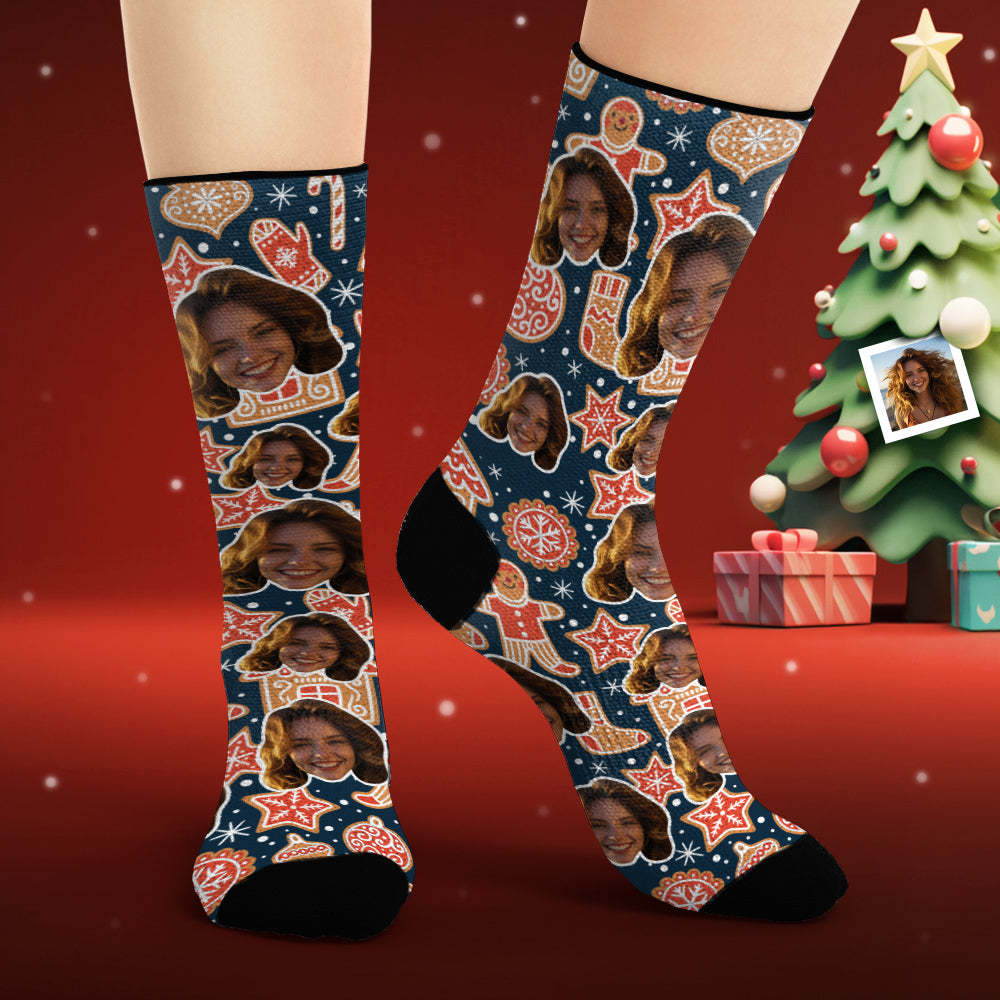 Chaussettes Visage Personnalisées Chaussettes Photo Personnalisées Pain D'épices De Noël - VisageChaussettes
