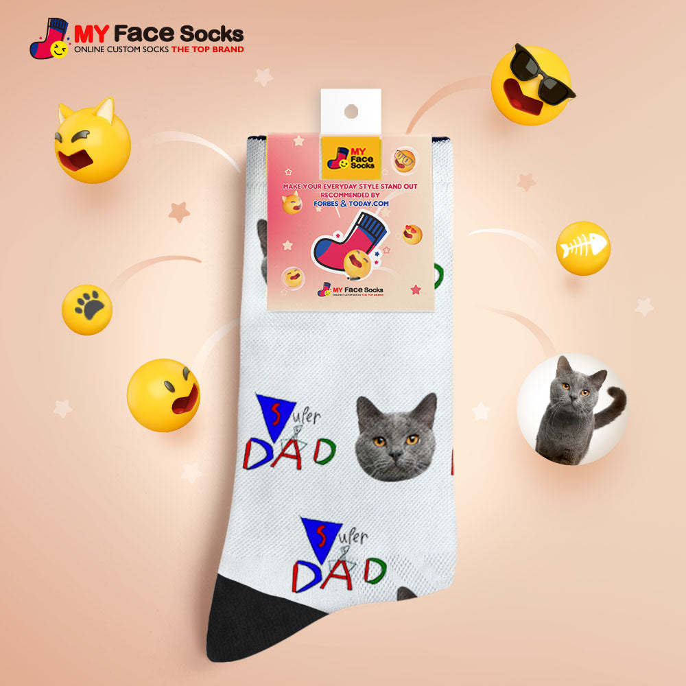 Chaussettes Respirantes Personnalisées Pour Le Visage, Cadeau Pour La Fête Des Pères, Super Papa - VisageChaussettes