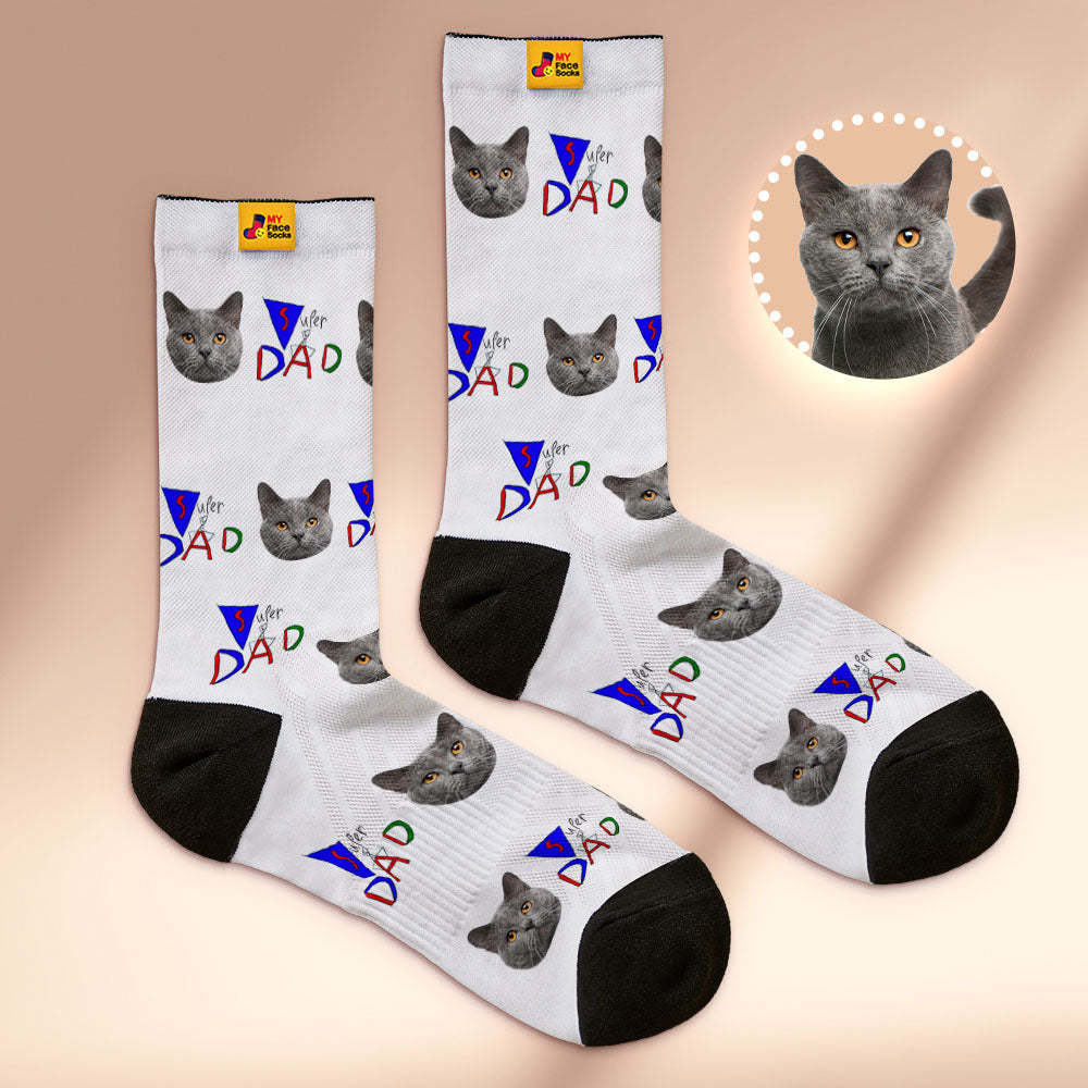 Chaussettes Respirantes Personnalisées Pour Le Visage, Cadeau Pour La Fête Des Pères, Super Papa - VisageChaussettes